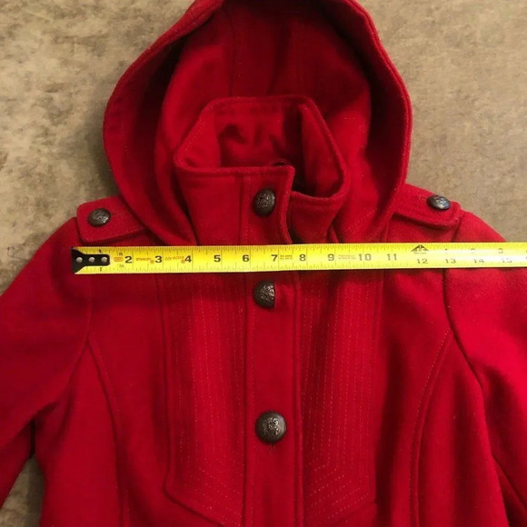 Guess XS Women's Red Wool-Blend Jacket with Hood  Vintage 80s Retro Style - Picture 3 of 12